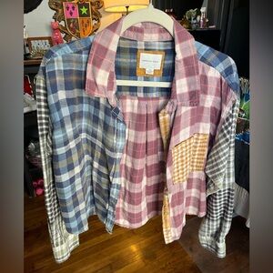 American Eagle Women’s Large Cropped Patchwork Plaid Flannel Shirt